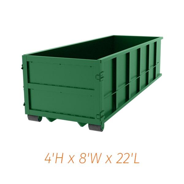 the rental period for the twenty yard dumpsters varies depending on your needs, from a few days to several weeks